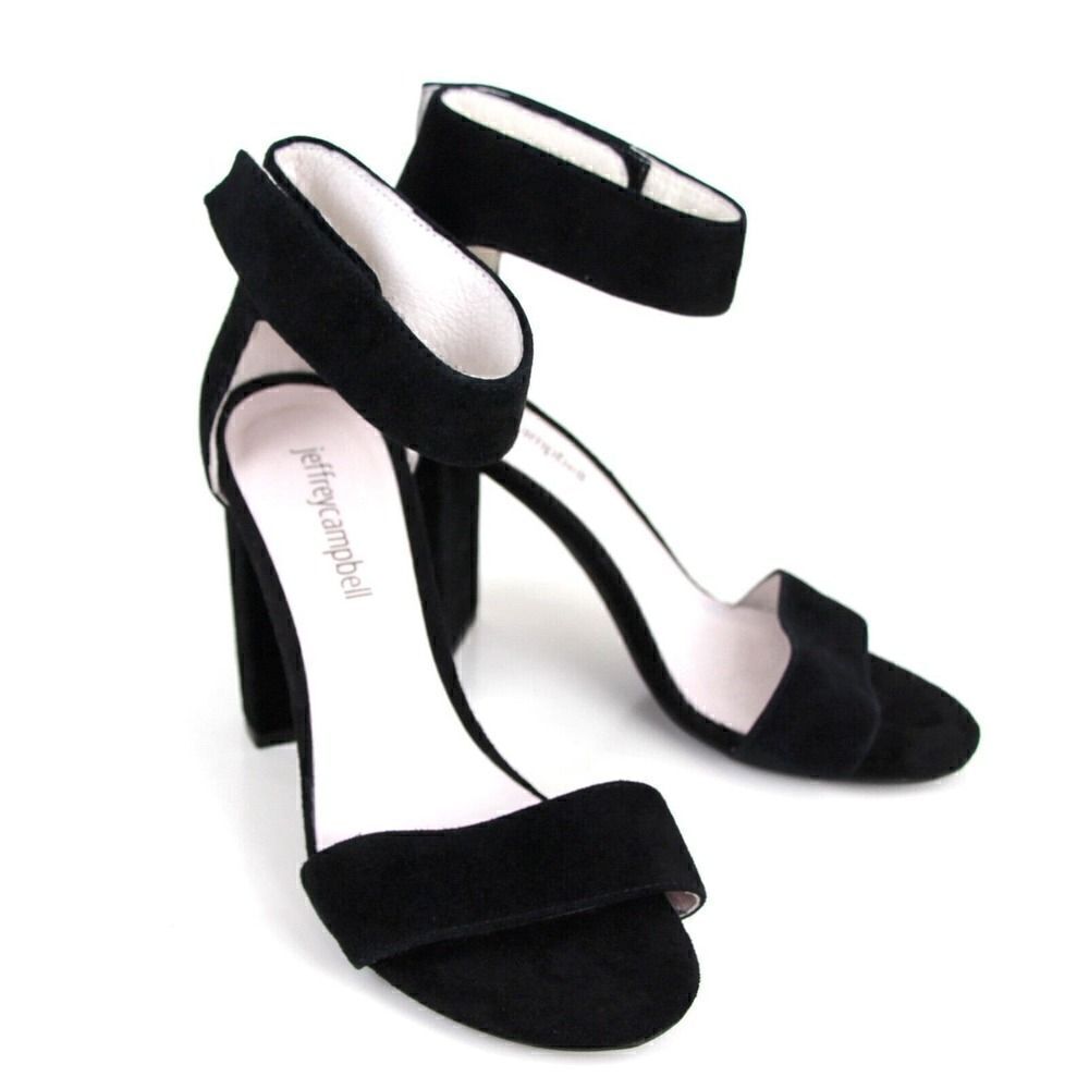 Jeffrey Campbel BLACK GENUINE LEATHER SUEDE HIGH OPEN TOE SLINGBACKS SHOES Sz5.5